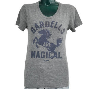 Gray Short Sleeve Tee with 'Barbells Are Magical' Print